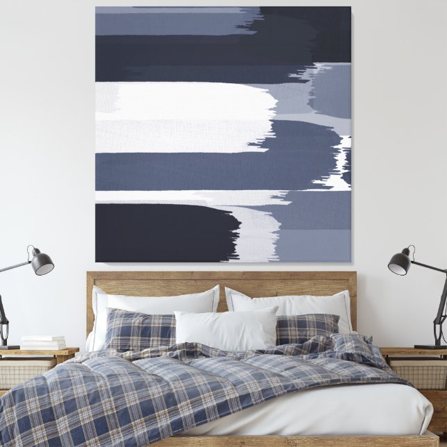 Impressão Em Tela Cinza Indigo Brushstrokes Azuis (Insitu(Quarto))