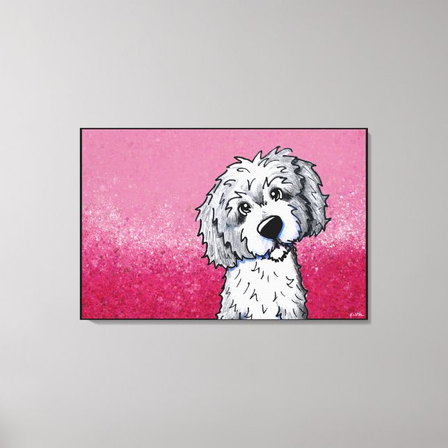 Impressão Em Tela Cinza KiniArt e Goldendoodle Branco (Frente)