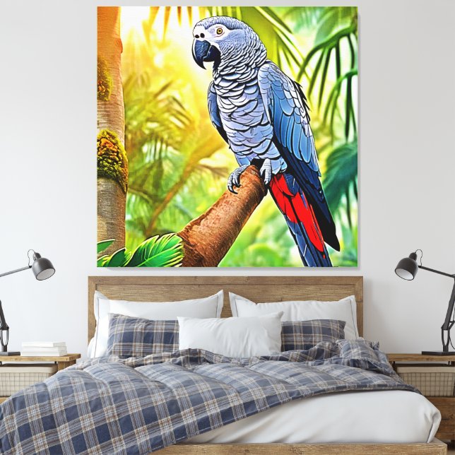 Impressão Em Tela Cinza Parrot Perch (Insitu(Quarto))