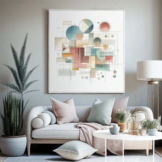 Impressão Em Tela Cinza Teal Blue Beige Rust Red Abstrato Art Padrão