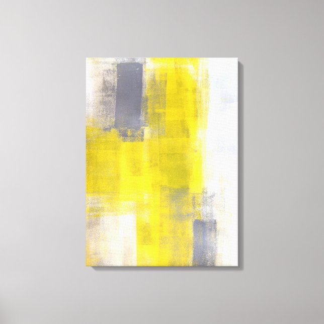 Impressão Em Tela cinzas "Quadrados Simples" e Arte Abstrato amarela (Frente)