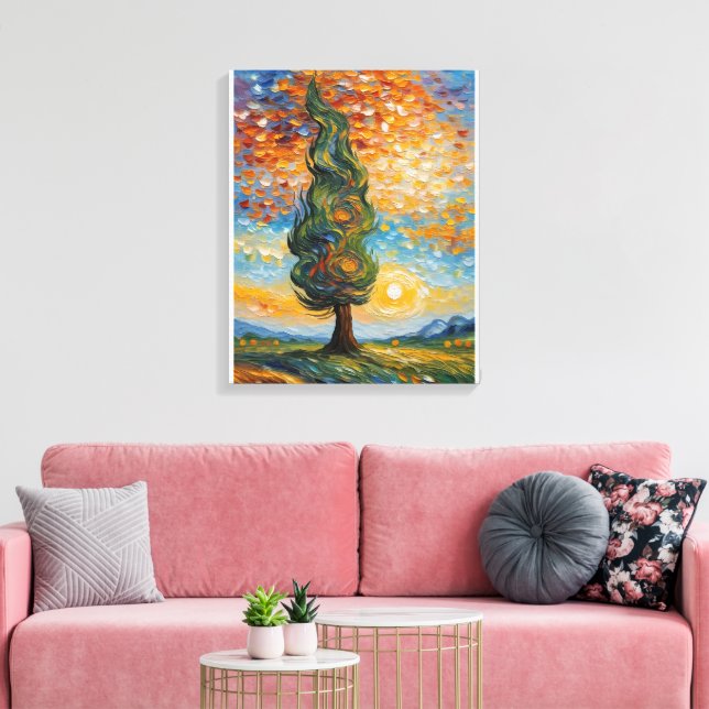 Impressão Em Tela Cipreste Sussurrante ao Pôr do Sol (Insitu(Sala de estar))