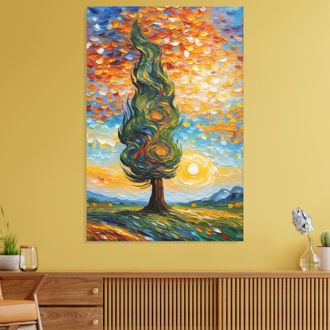Impressão Em Tela Cipreste Sussurrante ao Pôr do Sol (Insitu(Sala de estar))