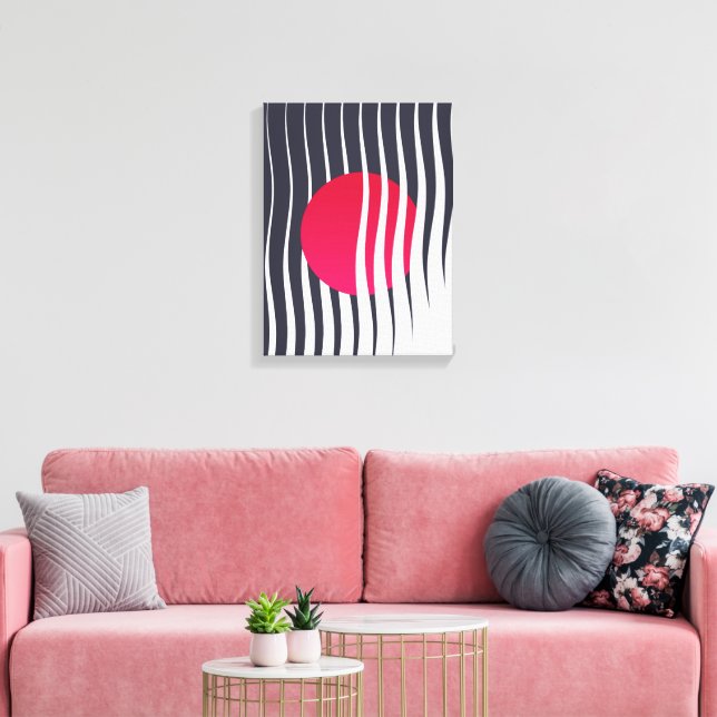 Impressão Em Tela Círculo abstrato vermelho e linhas de onda (Insitu(Sala de estar))
