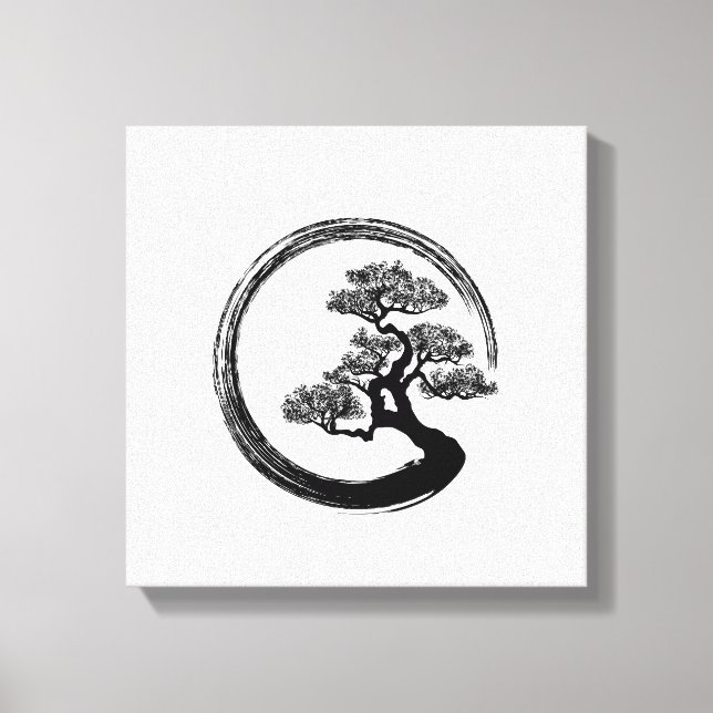 Impressão Em Tela Círculo Enso Zen e Árvore Bonsai (Frente)