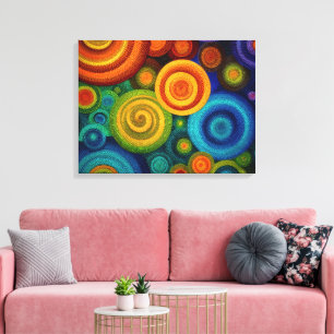 Impressão Em Tela Círculos concêntricos abstratos em multicolor vibr