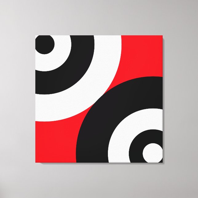 Impressão Em Tela Círculos de Abstrato preto e branco em vermelho (Frente)