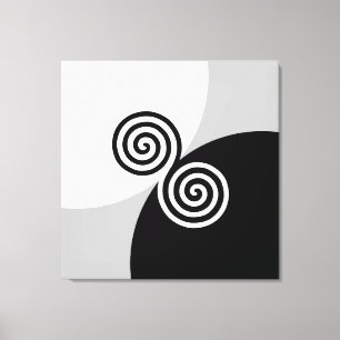 Impressão Em Tela Círculos Espirais Abstratos em Preto, Cinza e Bran