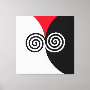 Impressão Em Tela Círculos Espirais Abstratos em Preto, Vermelho e B