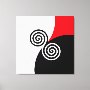Impressão Em Tela Círculos Espirais Abstratos em Preto, Vermelho e B