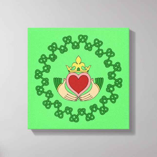 Impressão Em Tela Claddagh e Entrelaçamento Verde (Frente)