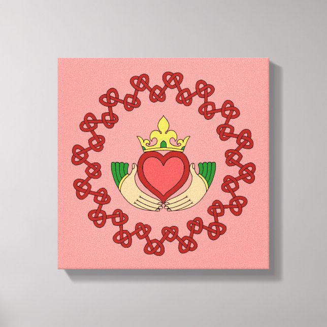 Impressão Em Tela Claddagh e Nó Vermelho em Rosa (Frente)