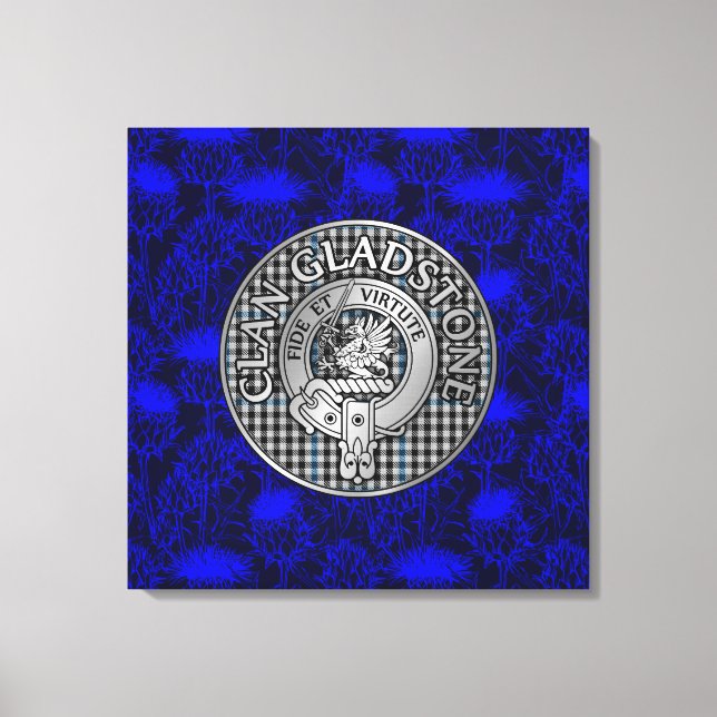 Impressão Em Tela Clan Gladstone Crest & Tartan sobre o Thistle (Frente)