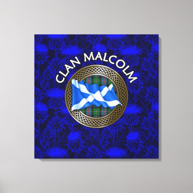 Impressão Em Tela Clan Malcolm Crest & Tartan Knot sobre o assunto (Frente)