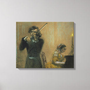 Impressão Em Tela Clara Schumann (1819-96) e um violinista, 1854 (pa
