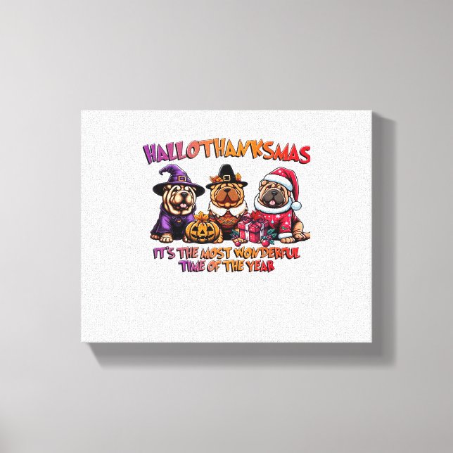 Impressão Em Tela Clássico de Natal Shar Pei Halloween (Frente)