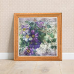 Impressão Em Tela Clematis Vine Manuscrito Ephemera<br><div class="desc">Linda,  roxa,  clematis floresce com capa vintage. Adição perfeita a qualquer decoração doméstica efêmera.</div>