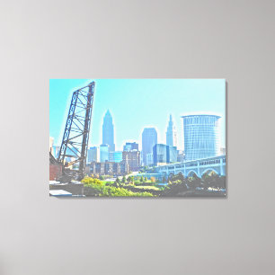 Impressão Em Tela Cleveland, Ohio BW Panels Morning Skyline
