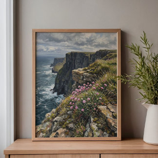Impressão Em Tela Cliffs of Moher Sea Pinks Thrift Art