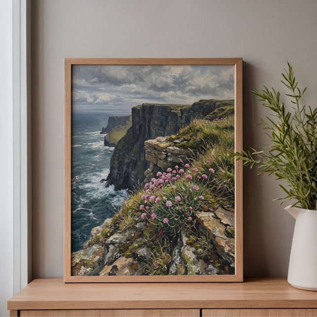 Impressão Em Tela Cliffs of Moher Sea Pinks Thrift Art (Criador carregado)