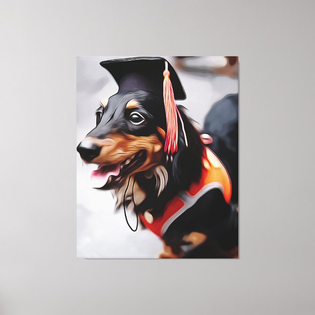 Impressão Em Tela Close Up Of Dachshund Dog Wearing Graduation Hat P (Frente)