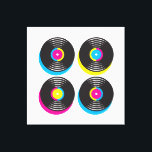 Impressão Em Tela CMYK pop art vinyl registra cores brilhantes do es<br><div class="desc">Um design do estilo de pop CMYK,  de cor brilhante,  de quatro registros de vinil. Design muito legal para alguém que desfruta de memorabilidades e arte dos anos 80.</div>