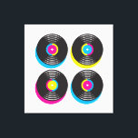 Impressão Em Tela CMYK pop art vinyl registra cores brilhantes do es<br><div class="desc">Um design do estilo de pop CMYK,  de cor brilhante,  de quatro registros de vinil. Design muito legal para alguém que desfruta de memorabilidades e arte dos anos 80.</div>