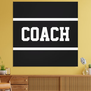 Impressão Em Tela COACH Atletismo Listras de Texto Brancas em Preto 