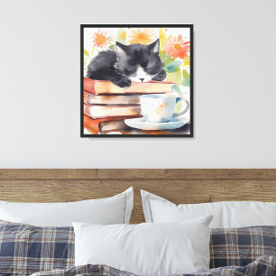 Impressão Em Tela Cochilo de Amante de Livros do Gato