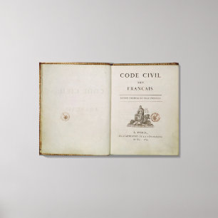 Impressão Em Tela Código Civil, aberto na página de título, 1804