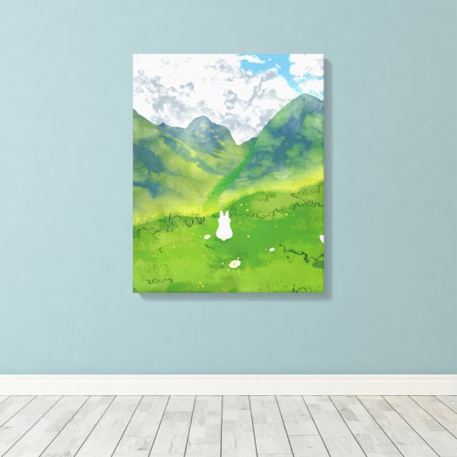 Impressão Em Tela Coelhinho Bonito na Vista de Montanha (Insitu(piso de madeira))