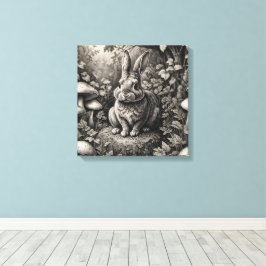 Impressão Em Tela Coelhinho em um jardim de cogumelos