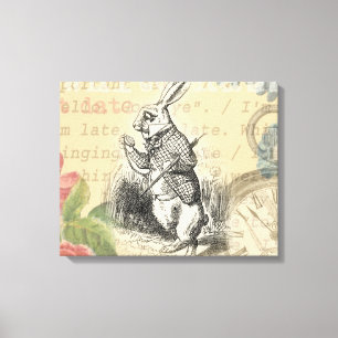 Impressão Em Tela Coelho Branco Aventuras de Alice no País das Marav