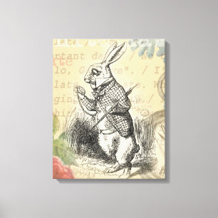 Impressão Em Tela Coelho Branco Aventuras de Alice no País das Marav