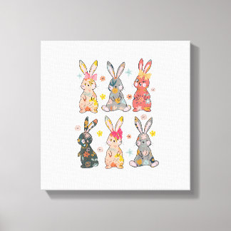 Impressão Em Tela Coelho Floral Flor Bunny Páscoa Vintage Retro Da