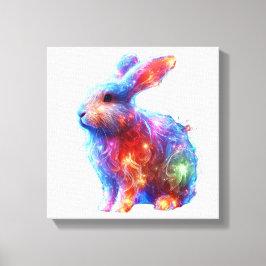 Impressão Em Tela Coelho Prismo Brilhante - Animal Neon Light Eetére