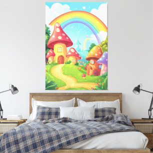 Impressão Em Tela Cogumelos e arco-íris