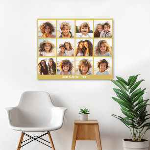 Impressão Em Tela Colagem de 12 Fotos com Fundo Dourado