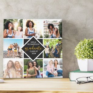 Impressão Em Tela Colagem de 8 Fotos Personalizadas Douradas Graduaç