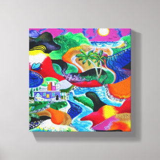 Impressão Em Tela Colagem de Arte Caribe Tropical de Porto Rico