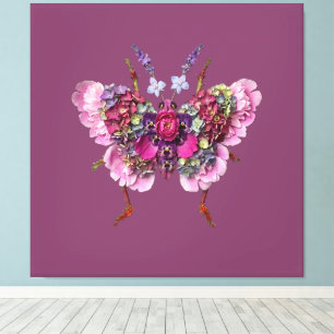 Impressão Em Tela Colagem de Flor de Hortênsia Rosa Borboleta