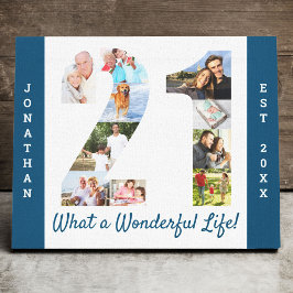 Impressão Em Tela Colagem de Fotografias definida no Número 21 Azul 