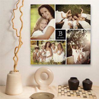 Impressão Em Tela Colagem de Fotografias do Monograma 4 da Família d