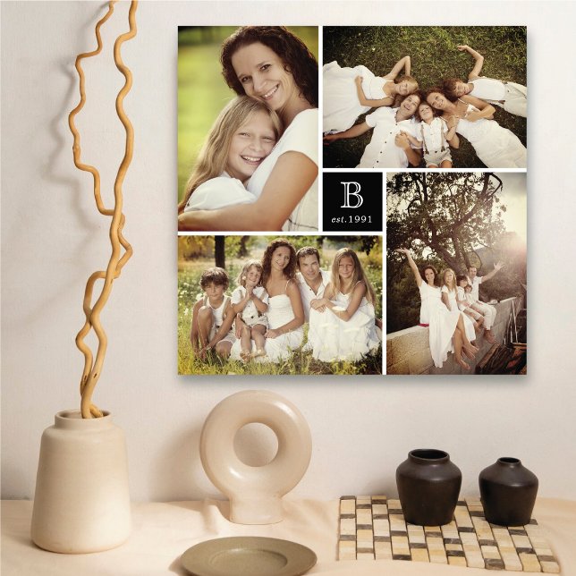 Impressão Em Tela Colagem de Fotografias do Monograma 4 da Família d (Modern Square Grid Family Monogram 4 Photo Collage Canvas Print @ fat_fa_tin)
