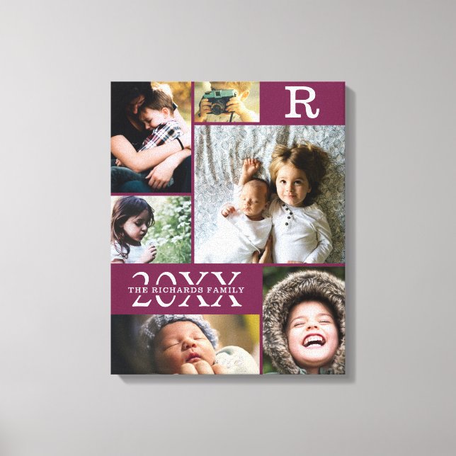 Impressão Em Tela Colagem de Fotos 6 da Família de Burgundy Moderna (Frente)