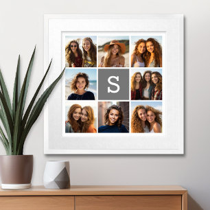 Impressão Em Tela Colagem de Fotos 8 Monograma Personalizado Branco
