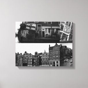 Impressão Em Tela Colagem de fotos Amsterdam 3 em preto e branco