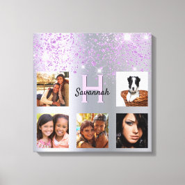 Impressão Em Tela Colagem de fotos com brilho roxo prateado