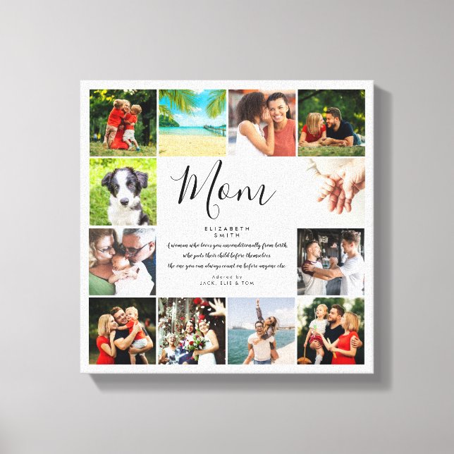 Impressão Em Tela Colagem de Fotos com Citação da Mamãe em Script El (Frente)