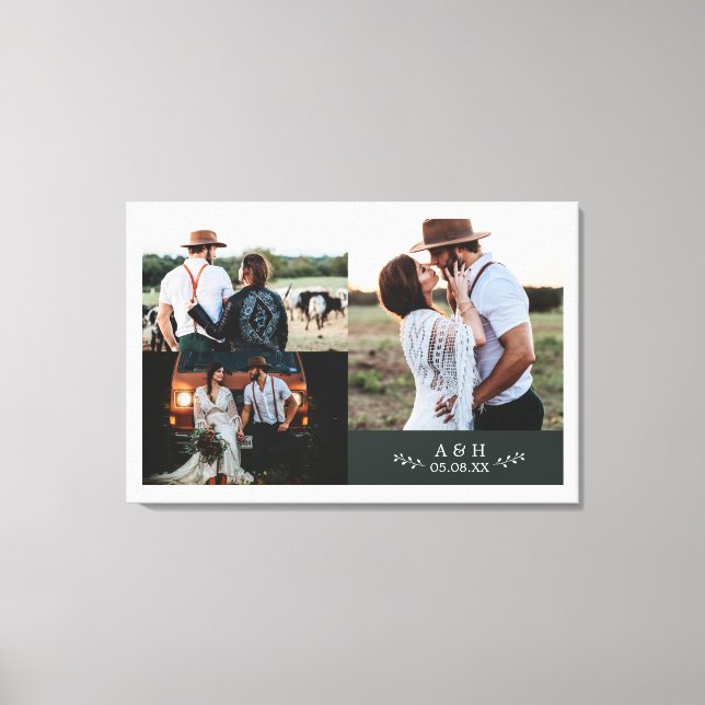 Impressão Em Tela Colagem de Fotos de Casamento Rústico Moderno com  (Frente)